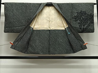 平和屋着物＃羽織　総絞り　笹竹文　黒地　正絹　逸品　CABG3778ua
