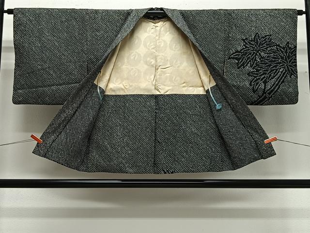 平和屋着物＃羽織　総絞り　笹竹文　黒地　正絹　逸品　CABG3778ua