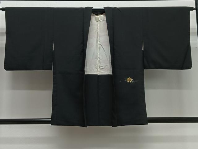 平和屋着物＃羽織　総刺繍　草花文　黒地　金糸　正絹　逸品　CABG3780ua