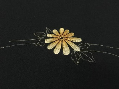 平和屋着物＃羽織　総刺繍　草花文　黒地　金糸　正絹　逸品　CABG3780ua