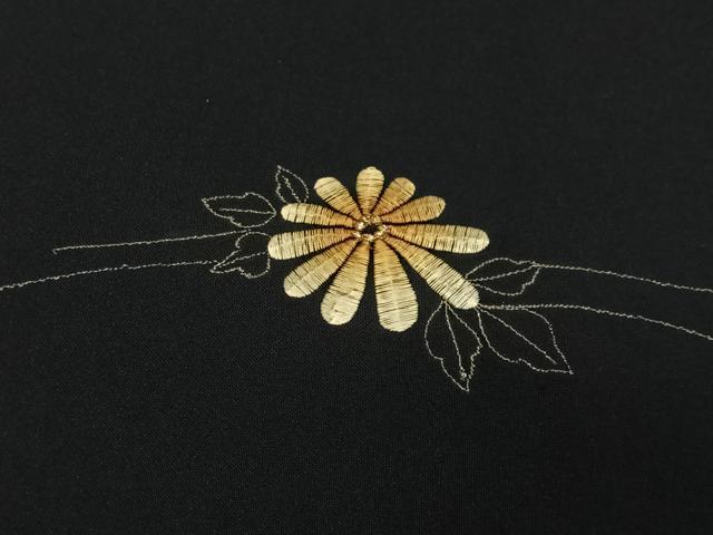 平和屋着物＃羽織　総刺繍　草花文　黒地　金糸　正絹　逸品　CABG3780ua