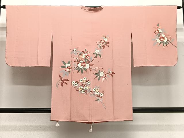 平和屋着物∞道行コート　友禅　作家物　草花文　正絹　逸品　未使用　CABG3781ua
