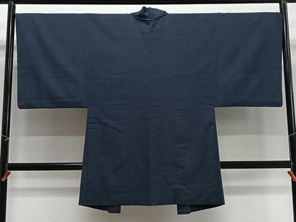 平和屋着物∞男性　長羽織　紬地　鉄御納戸色　正絹　逸品　CABG3782ua