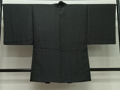 平和屋着物∞男性　長羽織　紬地　暗黒色　正絹　逸品　CABG3785ua