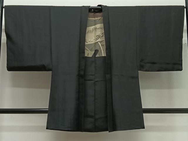 平和屋着物∞男性　長羽織　紬地　暗黒色　正絹　逸品　CABG3785ua