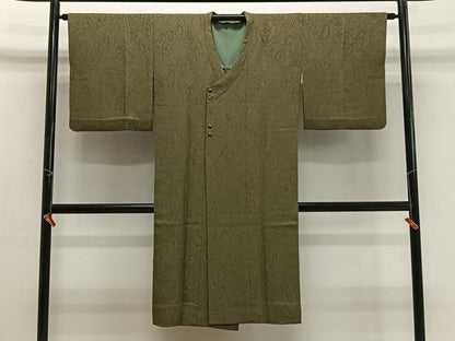 平和屋着物∞道行コート　ペイズリー地紋　草色　ロング丈　正絹　逸品　CABG3786ua