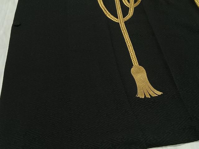 平和屋着物∞道行コート　総刺繍　紐文　黒地　正絹　逸品　CABG3787ua