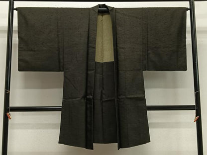 平和屋着物∞男性　長羽織　髭紬　藍媚茶色　正絹　逸品　CABG3789ua