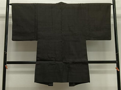 平和屋着物∞男性　長羽織　紬地　赤墨色　正絹　逸品　CABG3790ua