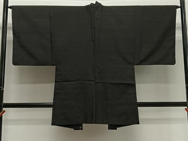 平和屋着物∞男性　長羽織　紬地　黒地　正絹　逸品　未使用　CABG3792ua