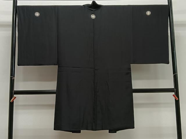 平和屋着物∞男性　長羽織　黒紋付　羽裏：利休白茶色　正絹　逸品　CABG3793ua