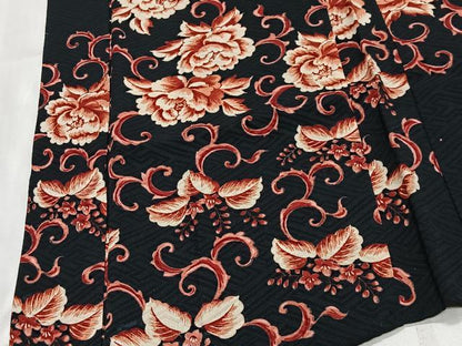 平和屋着物∞アンティーク　長羽織　花唐草文　黒地　正絹　逸品　CABG3795ua