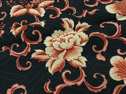 平和屋着物∞アンティーク　長羽織　花唐草文　黒地　正絹　逸品　CABG3795ua