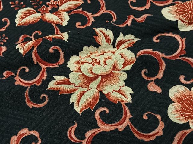 平和屋着物∞アンティーク　長羽織　花唐草文　黒地　正絹　逸品　CABG3795ua