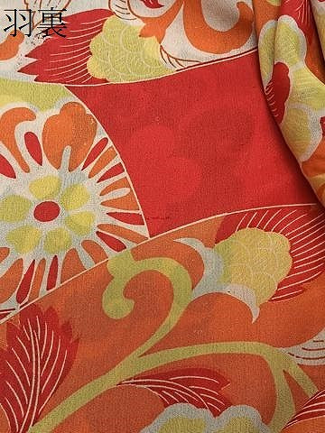 平和屋着物∞アンティーク　長羽織　花唐草文　黒地　正絹　逸品　CABG3795ua