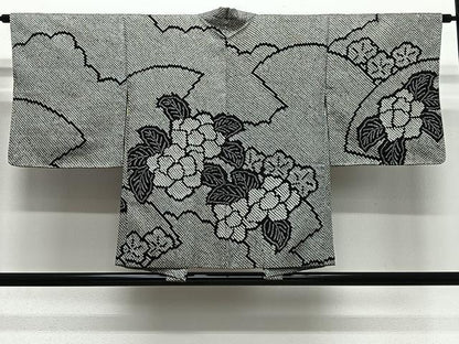 平和屋着物∞羽織　総絞り　雲取り花文　黒地　正絹　逸品　CABG3802ua