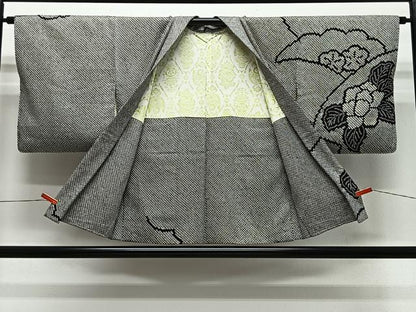 平和屋着物∞羽織　総絞り　雲取り花文　黒地　正絹　逸品　CABG3802ua