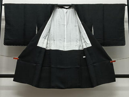 平和屋着物＃道行コート　丸地紋　黒地　ロング丈　正絹　逸品　未使用　CABG3810ua