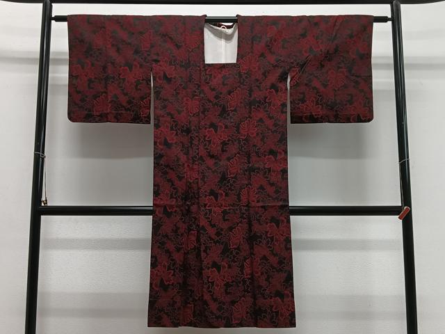 平和屋着物＃道行コート　舞花文　黒地　ロング丈　正絹　逸品　CABG3811ua