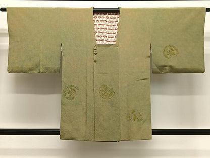 平和屋着物＃道行コート　絵皿花文　鬼しぼ縮緬　正絹　逸品　CABG3817ua