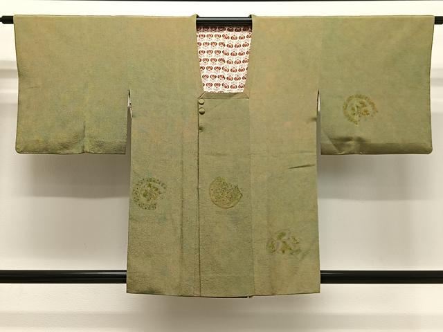平和屋着物＃道行コート　絵皿花文　鬼しぼ縮緬　正絹　逸品　CABG3817ua