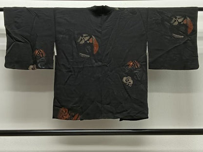 平和屋着物＃羽織　寿光織　草花丸文　黒地　金糸　正絹　逸品　CABG3818ua