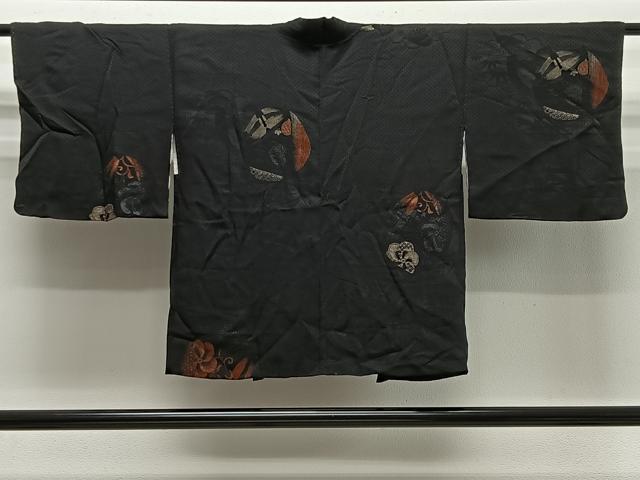 平和屋着物＃羽織　寿光織　草花丸文　黒地　金糸　正絹　逸品　CABG3818ua
