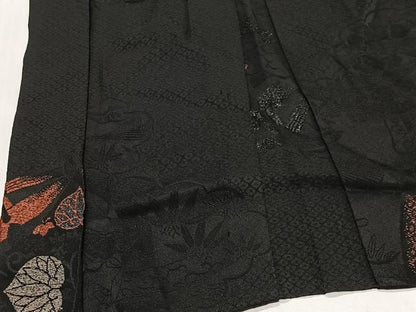 平和屋着物＃羽織　寿光織　草花丸文　黒地　金糸　正絹　逸品　CABG3818ua