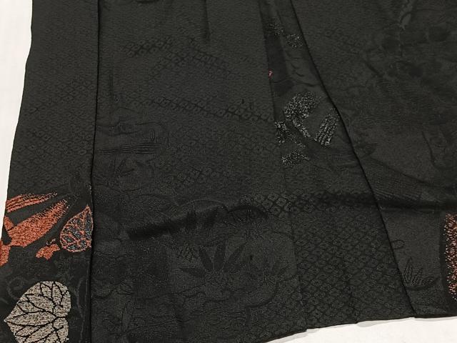平和屋着物＃羽織　寿光織　草花丸文　黒地　金糸　正絹　逸品　CABG3818ua