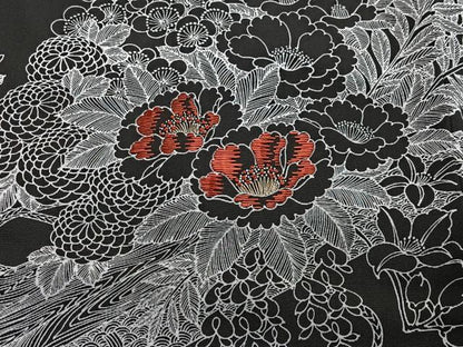 平和屋着物＃羽織　刺繍　草花文　黒地　正絹　逸品　未使用　CABG3819ua