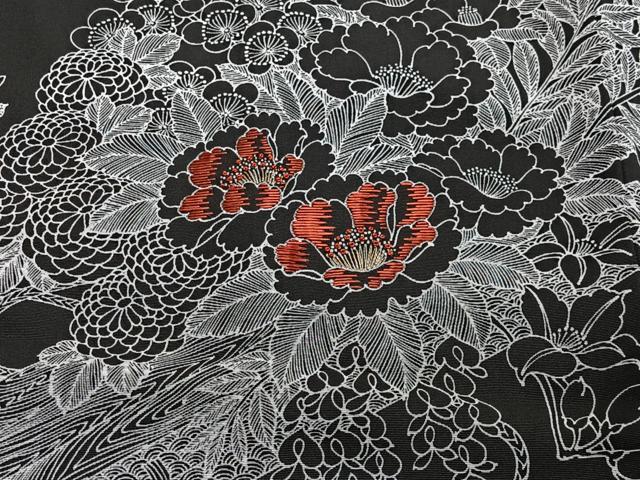 平和屋着物＃羽織　刺繍　草花文　黒地　正絹　逸品　未使用　CABG3819ua