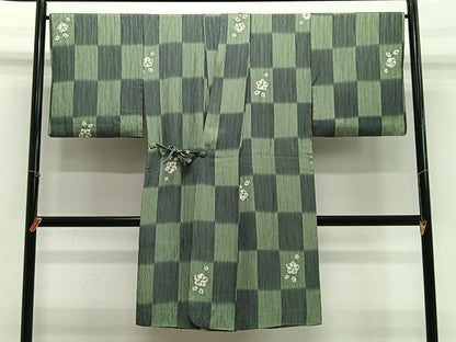 平和屋着物＃道中着　作家物　絞り　市松花文　ロング丈　正絹　逸品　CABG3823ua