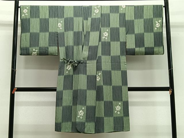 平和屋着物＃道中着　作家物　絞り　市松花文　ロング丈　正絹　逸品　CABG3823ua
