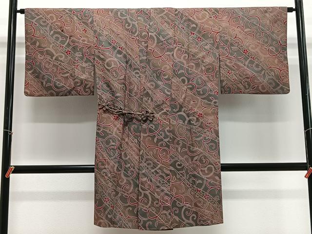 平和屋着物＃道中着　唐草文　ロング丈　正絹　逸品　CABG3826ua