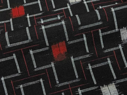 平和屋着物＃羽織　紬地　十字文様　黒地　正絹　逸品　未使用　CABG3827ua