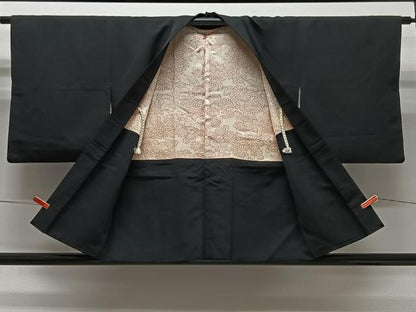 平和屋着物＃羽織　寿光織　流水花文　黒地　金糸　正絹　逸品　CABG3836ua