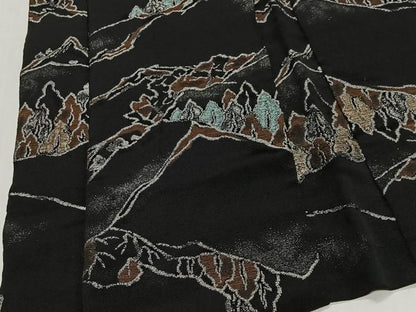 平和屋着物＃羽織　寿光織　遠山風景文　黒地　銀糸　正絹　逸品　CABG3838ua