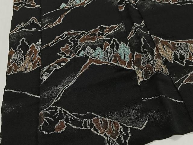 平和屋着物＃羽織　寿光織　遠山風景文　黒地　銀糸　正絹　逸品　CABG3838ua
