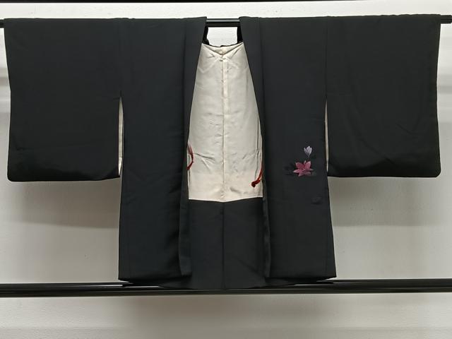 平和屋着物＃羽織　刺繍　舞花文　黒地　正絹　逸品　CABG3841ua