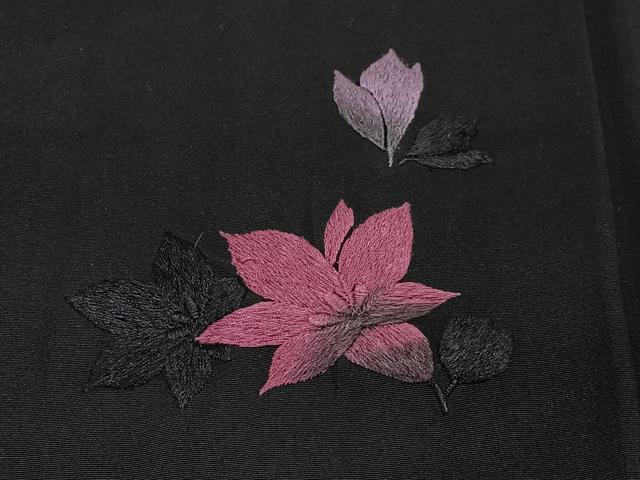 平和屋着物＃羽織　刺繍　舞花文　黒地　正絹　逸品　CABG3841ua