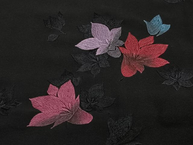 平和屋着物＃羽織　刺繍　舞花文　黒地　正絹　逸品　CABG3841ua