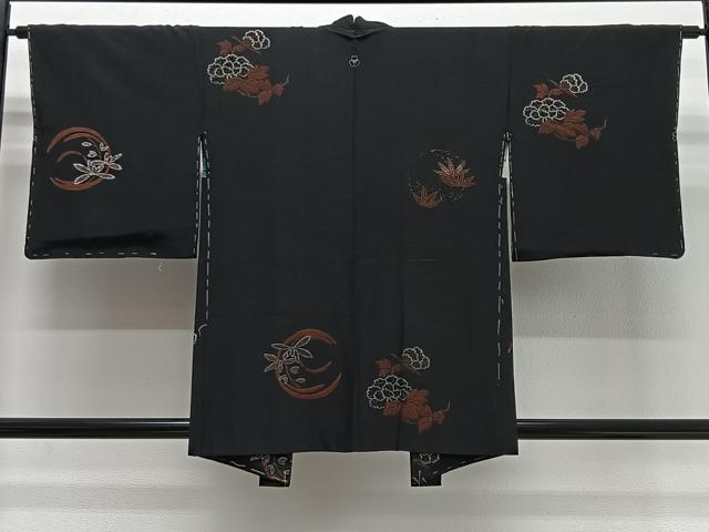 平和屋着物＃羽織　寿光織　花丸文　黒地　正絹　逸品　未使用　CABG3845ua
