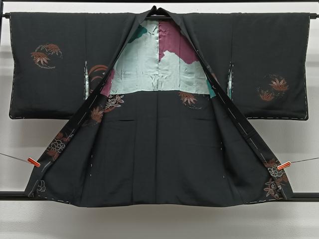平和屋着物＃羽織　寿光織　花丸文　黒地　正絹　逸品　未使用　CABG3845ua