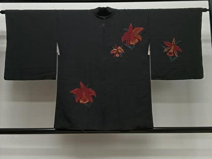平和屋着物＃中国三大刺繍　相良刺繍　総刺繍　羽織　舞花文　黒地　正絹　逸品　CABG3849ua