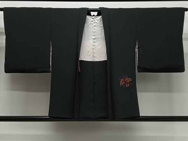 平和屋着物＃中国三大刺繍　相良刺繍　総刺繍　羽織　舞花文　黒地　正絹　逸品　CABG3849ua