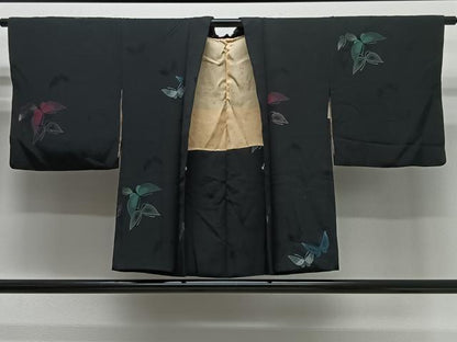 平和屋着物＃羽織　舞蝶文　黒地　銀糸　正絹　逸品　CABG3850ua