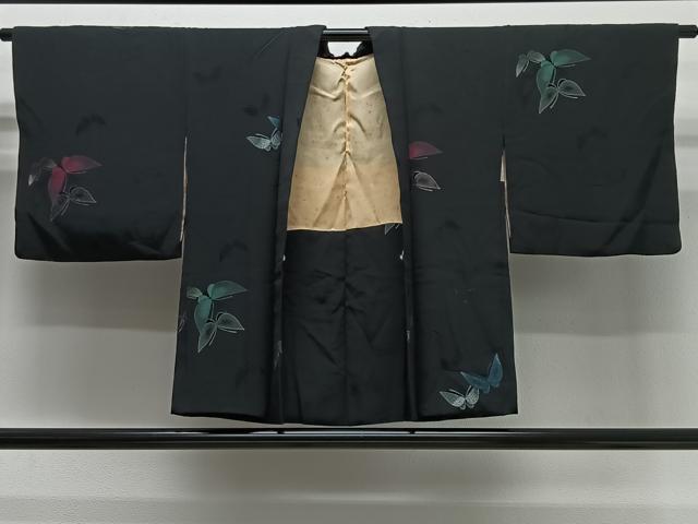 平和屋着物＃羽織　舞蝶文　黒地　銀糸　正絹　逸品　CABG3850ua