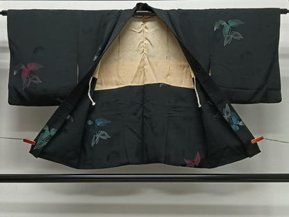 平和屋着物＃羽織　舞蝶文　黒地　銀糸　正絹　逸品　CABG3850ua