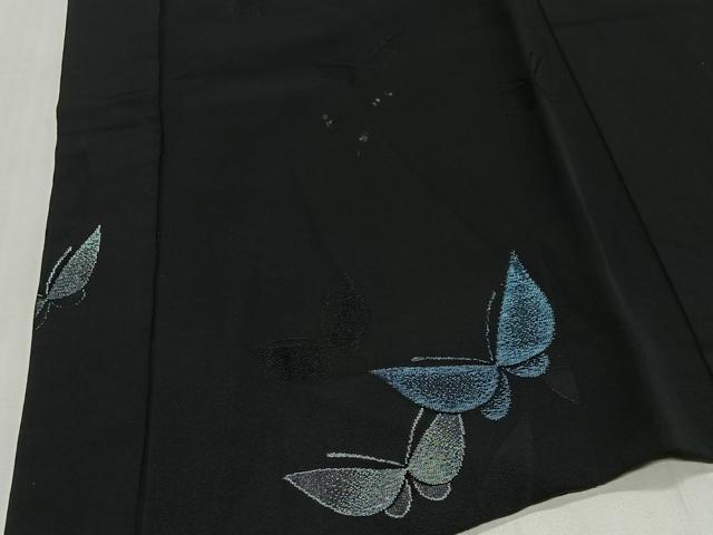 平和屋着物＃羽織　舞蝶文　黒地　銀糸　正絹　逸品　CABG3850ua