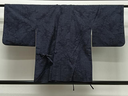 平和屋着物＃道中着　結城紬　流水花文　正絹　逸品　CABG3851ua